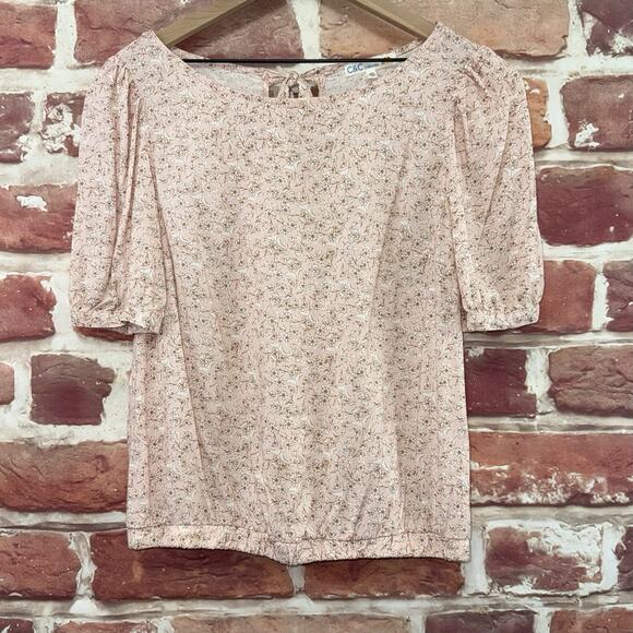 C&C California Crop Top Shirt Women's M Pink Multicolor Floral Abstract Tie Nape - Picture 6 of 8